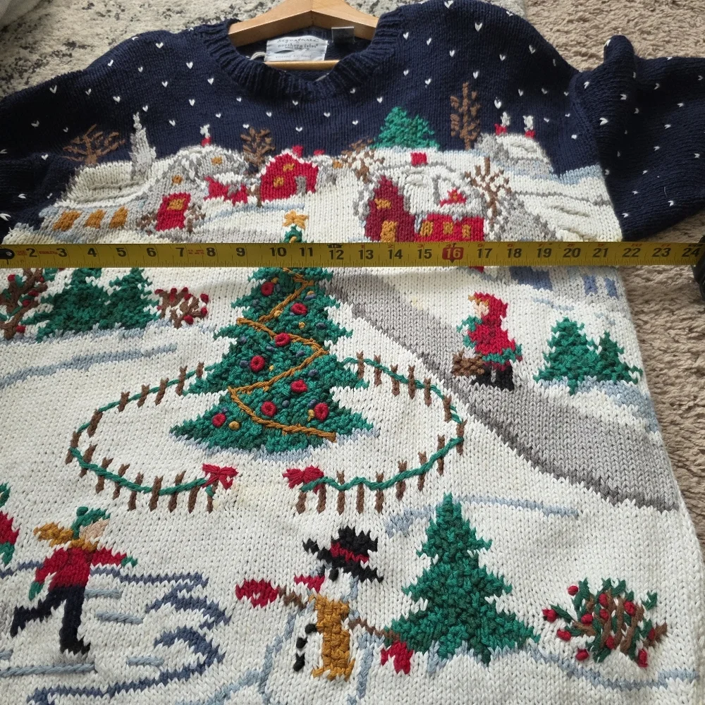 Vintage 90s Northern Isles Hand Knit Christmas Sweater Womens XL Ramie Cotton - Picture 9 of 14